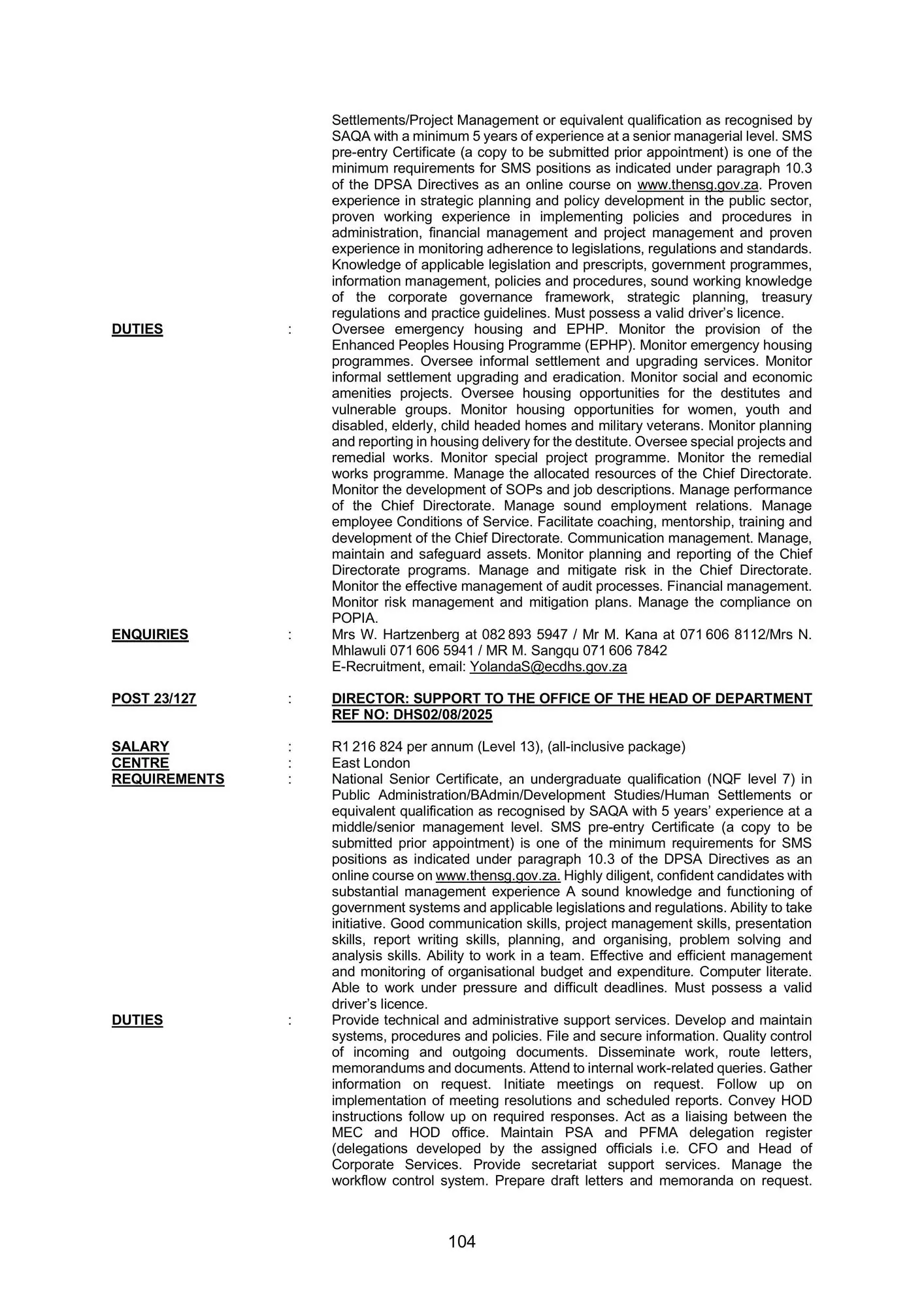 eastarn cape vacaieses dpsa circular