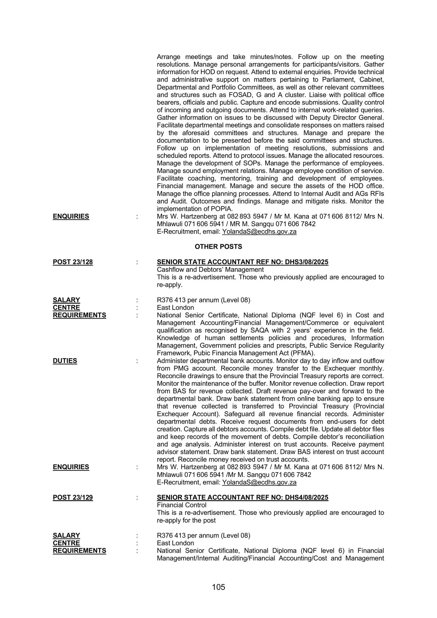 Eastern Cape Vacancies - DPSA Circular 2025