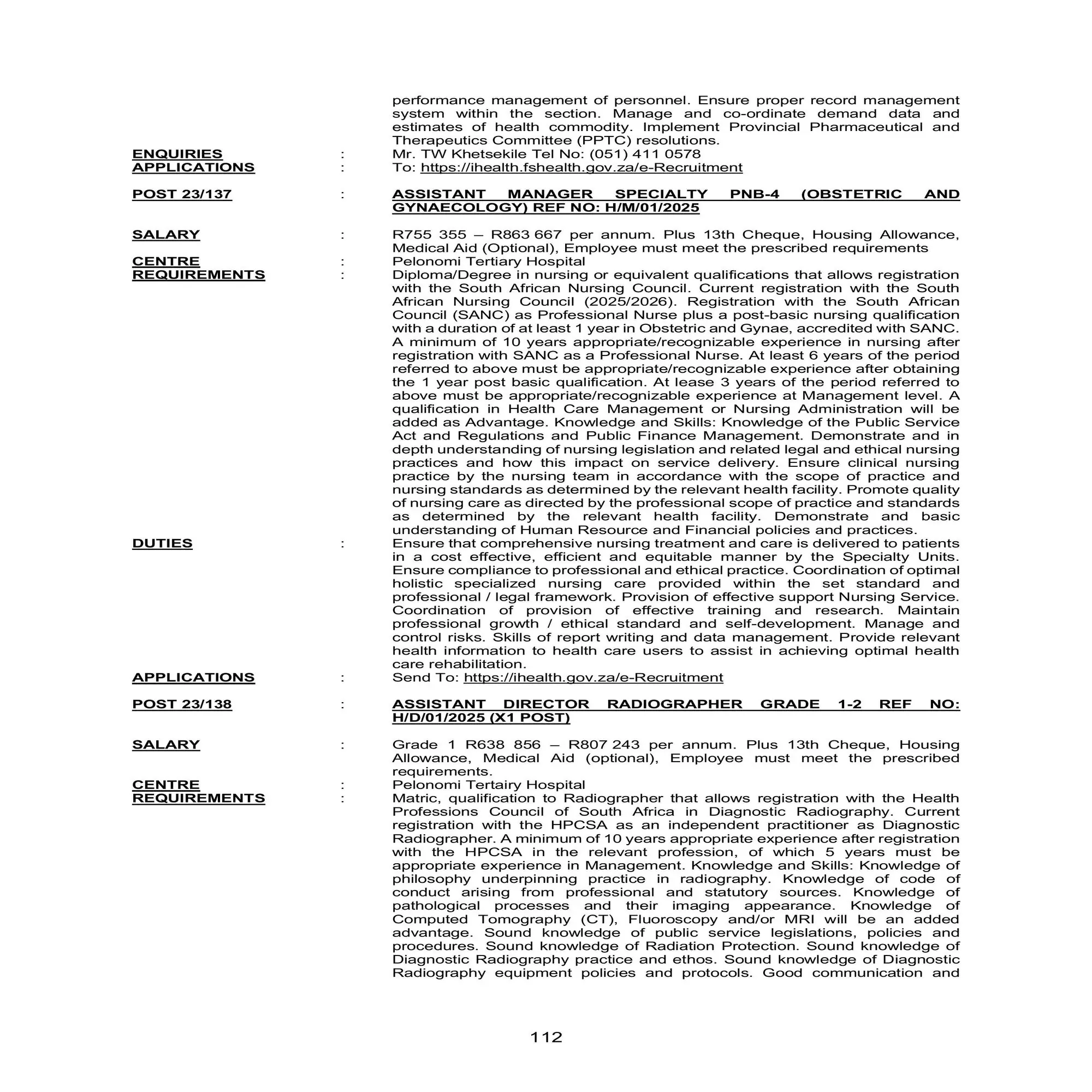 Free State DPSA Vacancies Circular 