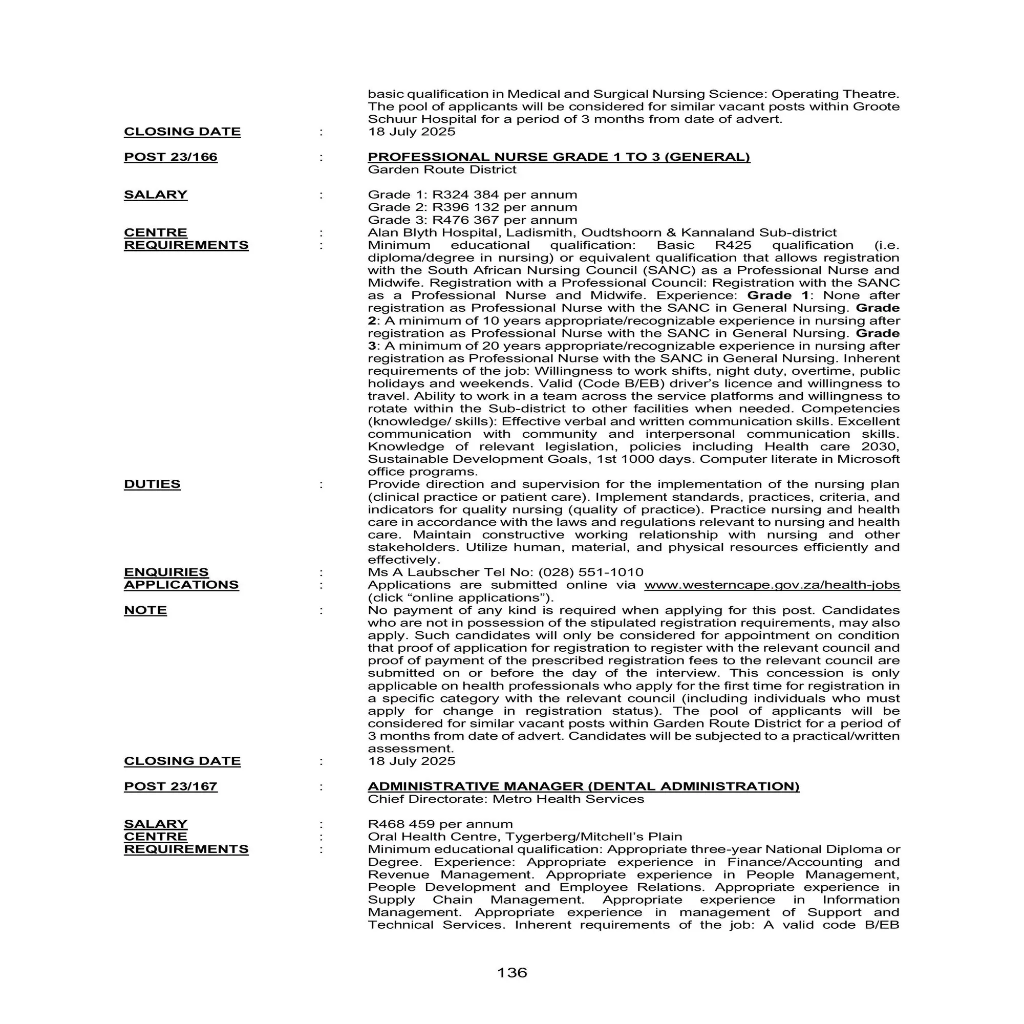 Western Cape Vacancies – Dpsa Circular 