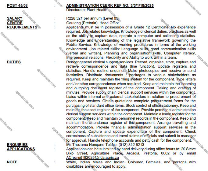 DPSA Administration Clerk Vacancies