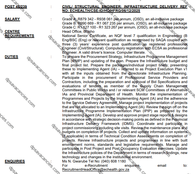 DPSA Civil Engineer Vacancies